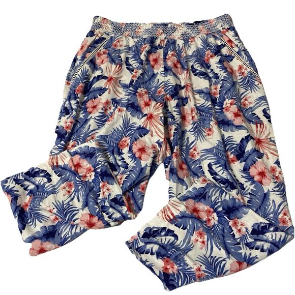 Napa Valley Women's Sz 2X Floral Capri Pants Pockets Elastic Waist Straight Leg - Picture 1 of 15